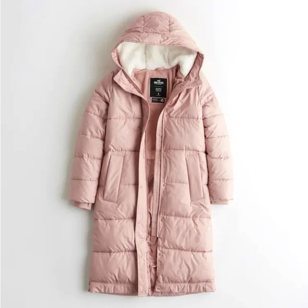 NWOT HOLLISTER by Abercrombie & Fitch Longline Puffer Parka Coat Pink L